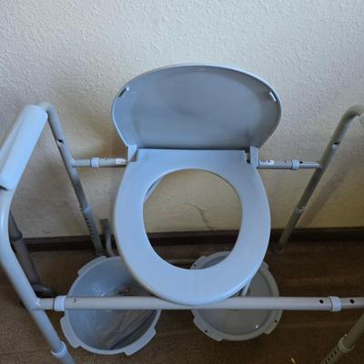 Mobility aide walker and bedside toilet with a vintage glass urinal