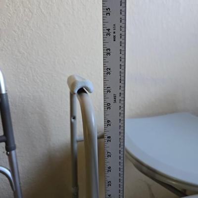 Mobility aide walker and bedside toilet with a vintage glass urinal