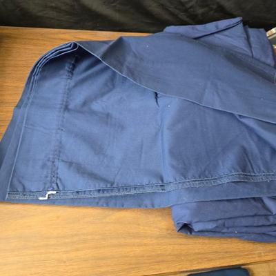 Blue full-sized bedspread with matching pillow case - plaid sheet set and a blue sheet set.