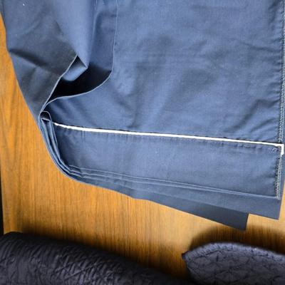 Blue full-sized bedspread with matching pillow case - plaid sheet set and a blue sheet set.