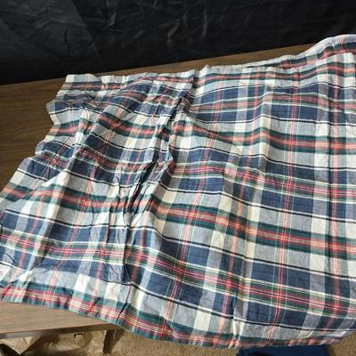 Blue full-sized bedspread with matching pillow case - plaid sheet set and a blue sheet set.