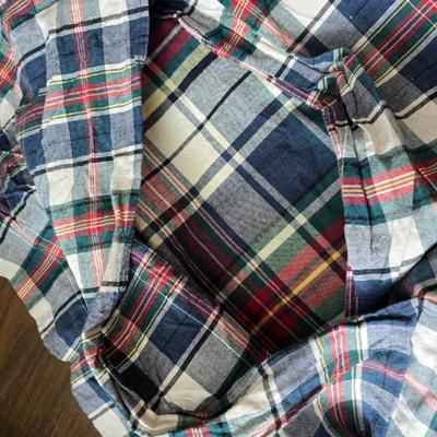 Blue full-sized bedspread with matching pillow case - plaid sheet set and a blue sheet set.