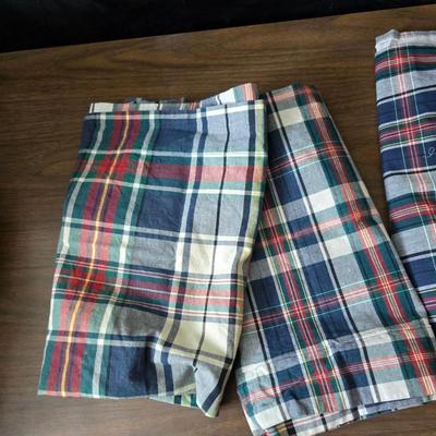 Blue full-sized bedspread with matching pillow case - plaid sheet set and a blue sheet set.