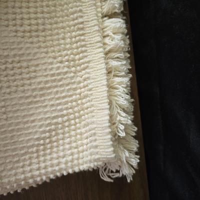 Vintage textured Chenille bedspread with several sheet sets and two vintage throw pillows