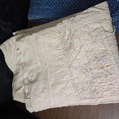Three Antique handmade / handsewn quilts for repair or material