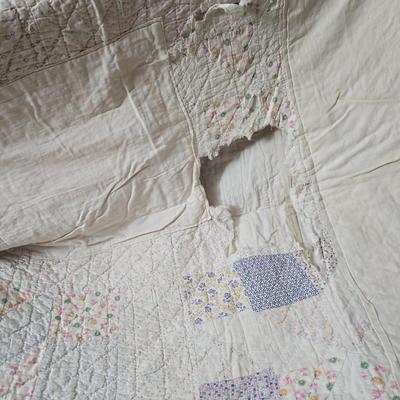 Three Antique handmade / handsewn quilts for repair or material