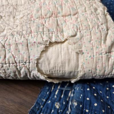 Three Antique handmade / handsewn quilts for repair or material