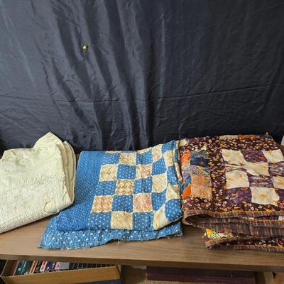 Three Antique handmade / handsewn quilts for repair or material