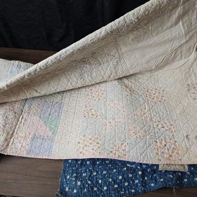 Three Antique handmade / handsewn quilts for repair or material