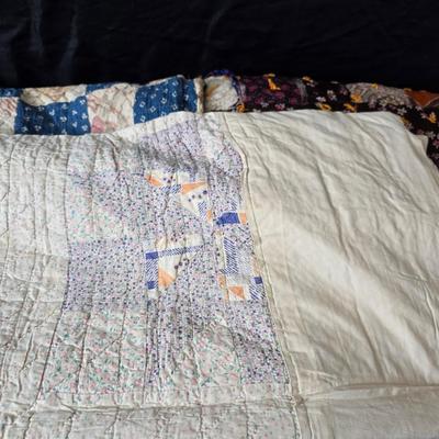 Three Antique handmade / handsewn quilts for repair or material