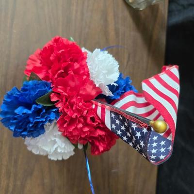 4th of July USA decorations - Uncle Sam nutcracker - flags - fabric - bouquets and more