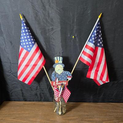 4th of July USA decorations - Uncle Sam nutcracker - flags - fabric - bouquets and more