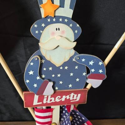 4th of July USA decorations - Uncle Sam nutcracker - flags - fabric - bouquets and more