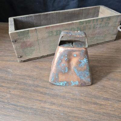 Vintage home decor - small stained glass - cast iron wall pocket with original hardware - old hand mixer - cheese box - copper bell and more