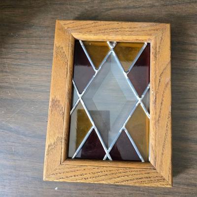 Vintage home decor - small stained glass - cast iron wall pocket with original hardware - old hand mixer - cheese box - copper bell and more