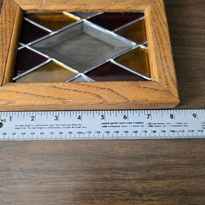 Vintage home decor - small stained glass - cast iron wall pocket with original hardware - old hand mixer - cheese box - copper bell and more