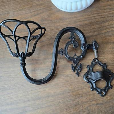 Vintage home decor - small stained glass - cast iron wall pocket with original hardware - old hand mixer - cheese box - copper bell and more