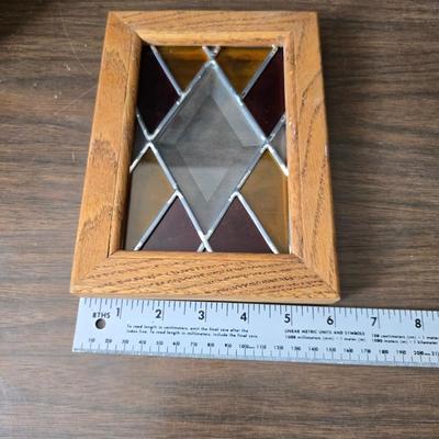 Vintage home decor - small stained glass - cast iron wall pocket with original hardware - old hand mixer - cheese box - copper bell and more