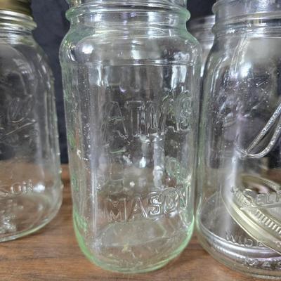1930s Houze cobalt blue glass sailboat rocker ink blotter. with a collection of old bottles and some canning jars