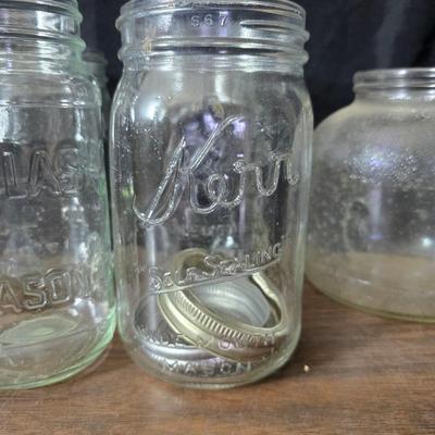 1930s Houze cobalt blue glass sailboat rocker ink blotter. with a collection of old bottles and some canning jars