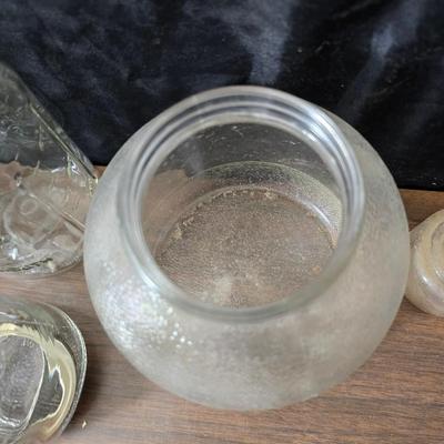 1930s Houze cobalt blue glass sailboat rocker ink blotter. with a collection of old bottles and some canning jars