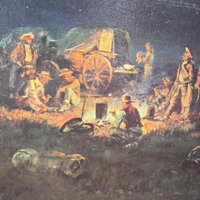 Framed print Laugh Kills Lonesome by artist Charles Marion Russell. with two other pieces of artwork