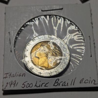 Italian 1991 500 Lire Braille Coin - Chile 1933 Silver Peso - 1982 Mexico 20 Centavos Restyle