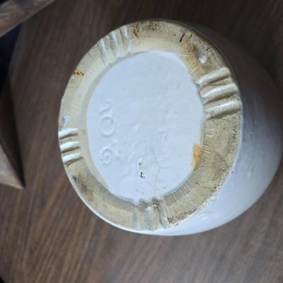 Wood framed star and a small 201 marked crock bean pot with double handles