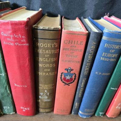 Vintage books - mostly all history - History of Europe - Chile - Thesaurus of English words and others