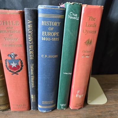 Vintage books - mostly all history - History of Europe - Chile - Thesaurus of English words and others