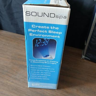 Brand new Homedics sound spa alarm clock with projectable time - and a new Full size 6-piece sheet set
