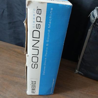 Brand new Homedics sound spa alarm clock with projectable time - and a new Full size 6-piece sheet set