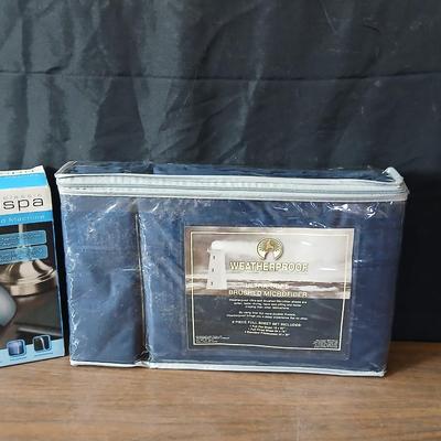 Brand new Homedics sound spa alarm clock with projectable time - and a new Full size 6-piece sheet set