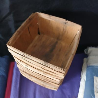 Crafting supplies - Faux greenery - small wooden baskets - Beautiful Quilt that needs finished - fabric and more