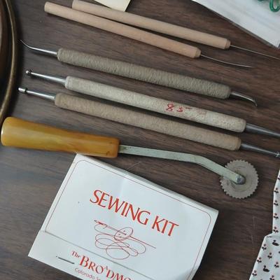 Crafting supplies - Faux greenery - small wooden baskets - Beautiful Quilt that needs finished - fabric and more