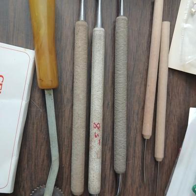 Crafting supplies - Faux greenery - small wooden baskets - Beautiful Quilt that needs finished - fabric and more