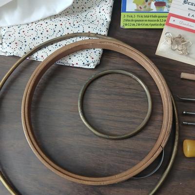 Crafting supplies - Faux greenery - small wooden baskets - Beautiful Quilt that needs finished - fabric and more