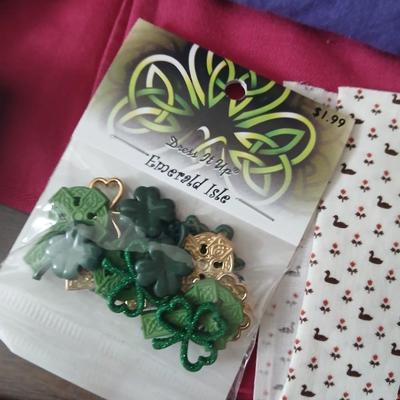 Crafting supplies - Faux greenery - small wooden baskets - Beautiful Quilt that needs finished - fabric and more