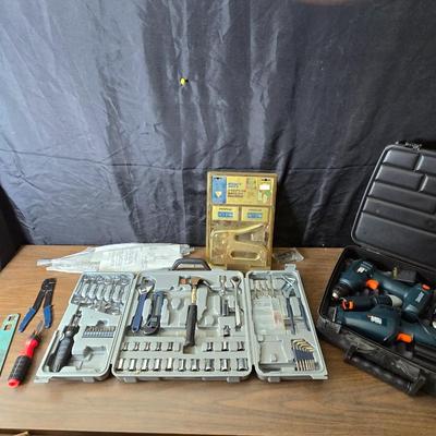 Tools for the garage - new stapler - 7.5 volt black & decker tool kit with drill, saw, screwdriver and flashlight - and tool kit with...