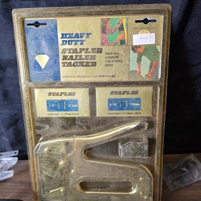 Tools for the garage - new stapler - 7.5 volt black & decker tool kit with drill, saw, screwdriver and flashlight - and tool kit with...