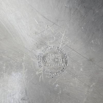Vintage Wilson Specialties hand wrought aluminum dishware and a Thankful artwork