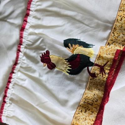 Kitchen linens - Chicken theme valance - lace apron - table cloth - hot pads - towels and more