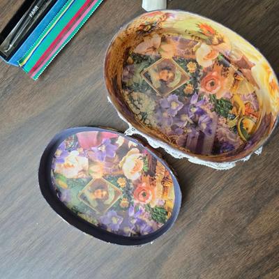 Assortment of collectibles - vintage guitar strings - vintage lighter - trinket boxes - vintage vase - brand new smart bracelet and more