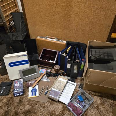 Large variety of office supplies - large corkboard - organizing trays - notebooks - organizing - atomic clock and much more
