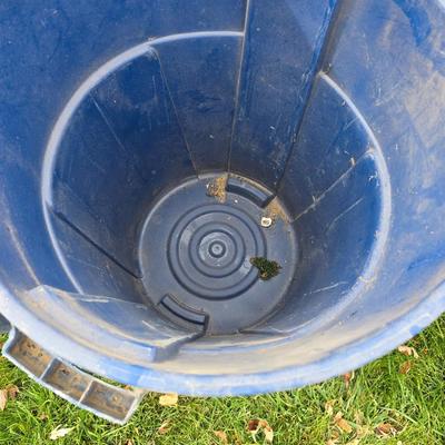 Three garbage cans - two with lids