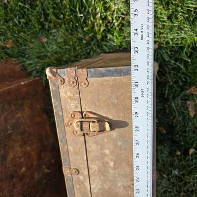 Two old rusty metal boxes with contents of old tools and misc.