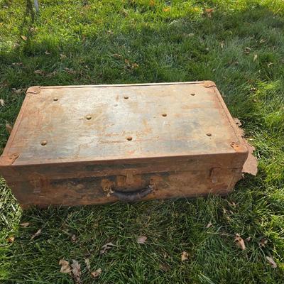Two old rusty metal boxes with contents of old tools and misc.