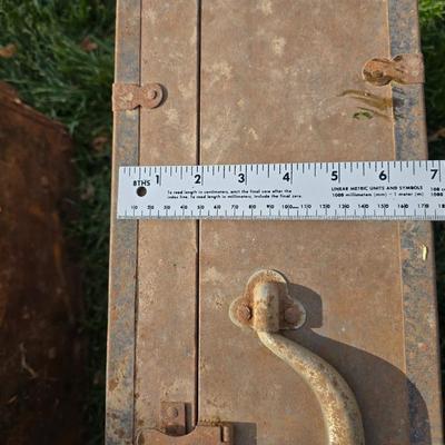 Two old rusty metal boxes with contents of old tools and misc.