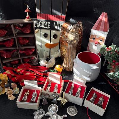 Sale Photo Thumbnail #229: Christmas Decor, Nativity, Bells, Cardinals, Angel, and More.
