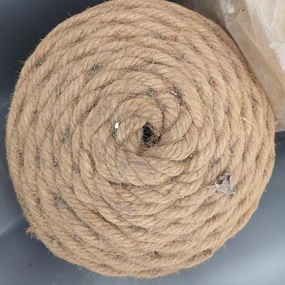 Tote with two rolls of brown toned macramé yarn / twine